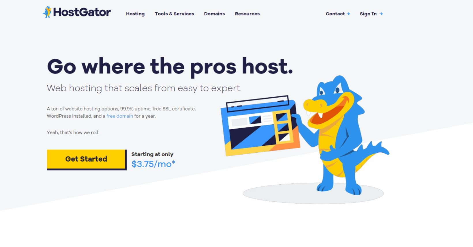 Image showing a detailed HostGator hosting review with ratings, pros and cons, and user testimonials.